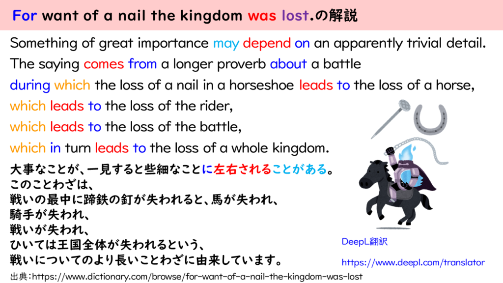 For want of a nail the kingdom was lost.の解説

